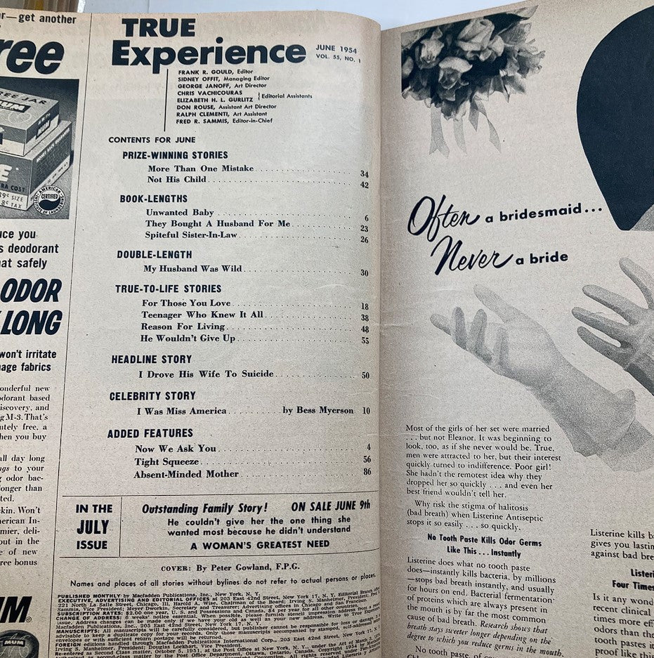 VTG True Experience Magazine June 1954 Vol 55 #1 Unwanted Baby No Label