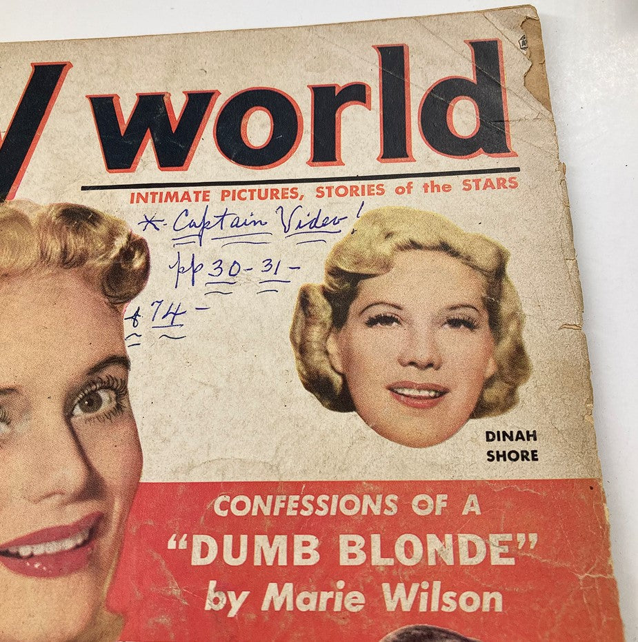 VTG TV World Magazine August 1953 Vol 1 #2 Marie Wilson, Dinah Shore No Label