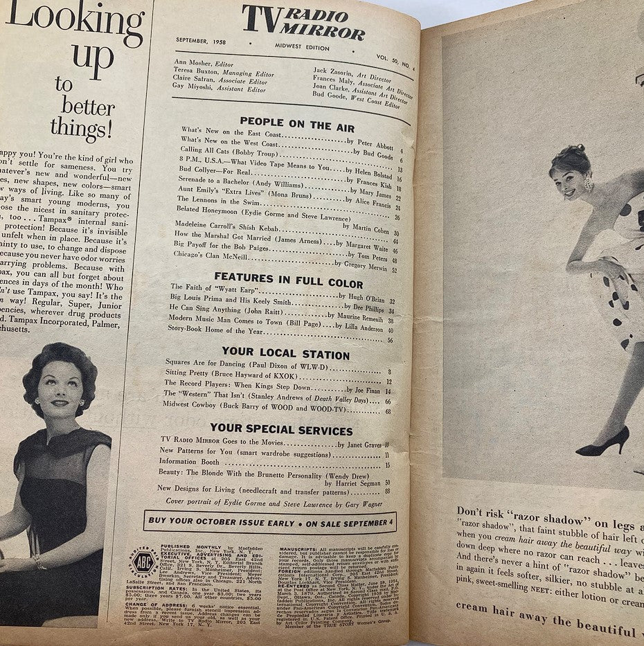 VTG TV Radio Mirror Magazine September 1958 Eydie Gorme, Steve Lawrence