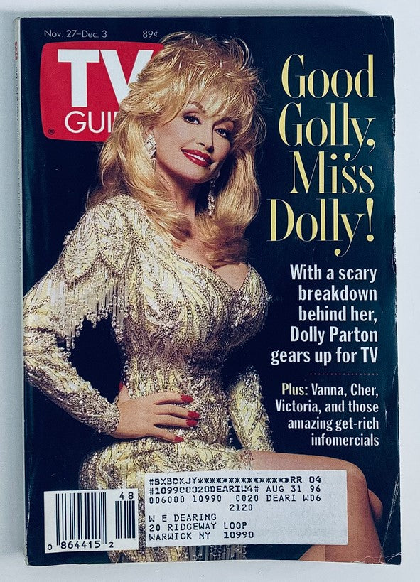 TV Guide Magazine November 27 1993 Dolly Parton, Vanna and Cher NY Metro Ed.