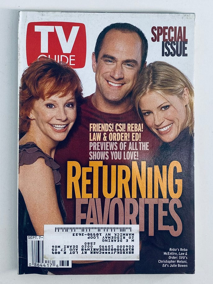 TV Guide Magazine September 7 2002 Julie Bowen, Reba McEntire NY Metro Ed.