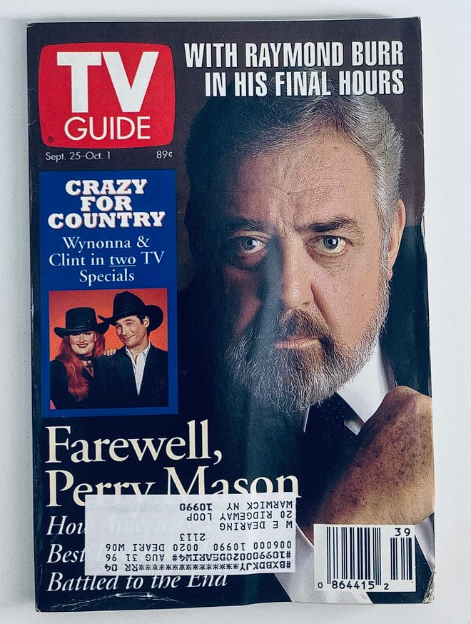 TV Guide Magazine September 25 1993 Raymond Burr, Clint Black NY Metro Ed.