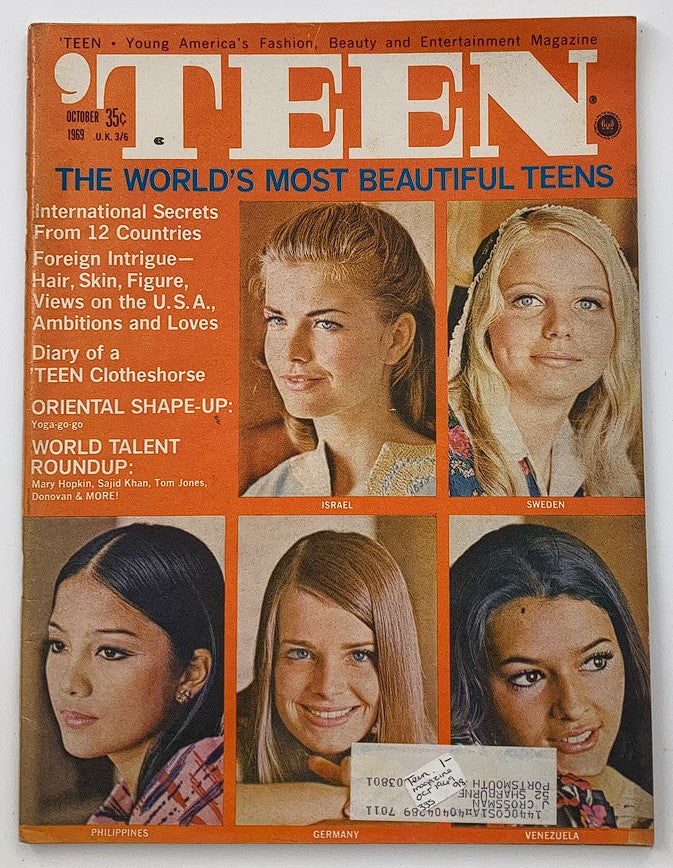 VTG 'Teen Magazine October 1969 Vol 13 #10 The World's Most Beautiful Teens