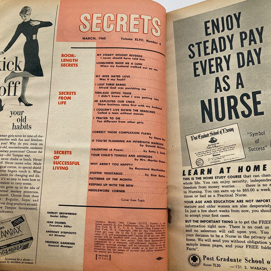 VTG Secrets Magazine March 1960 Vol 47 #4 My Steady Sought Revenge No Label