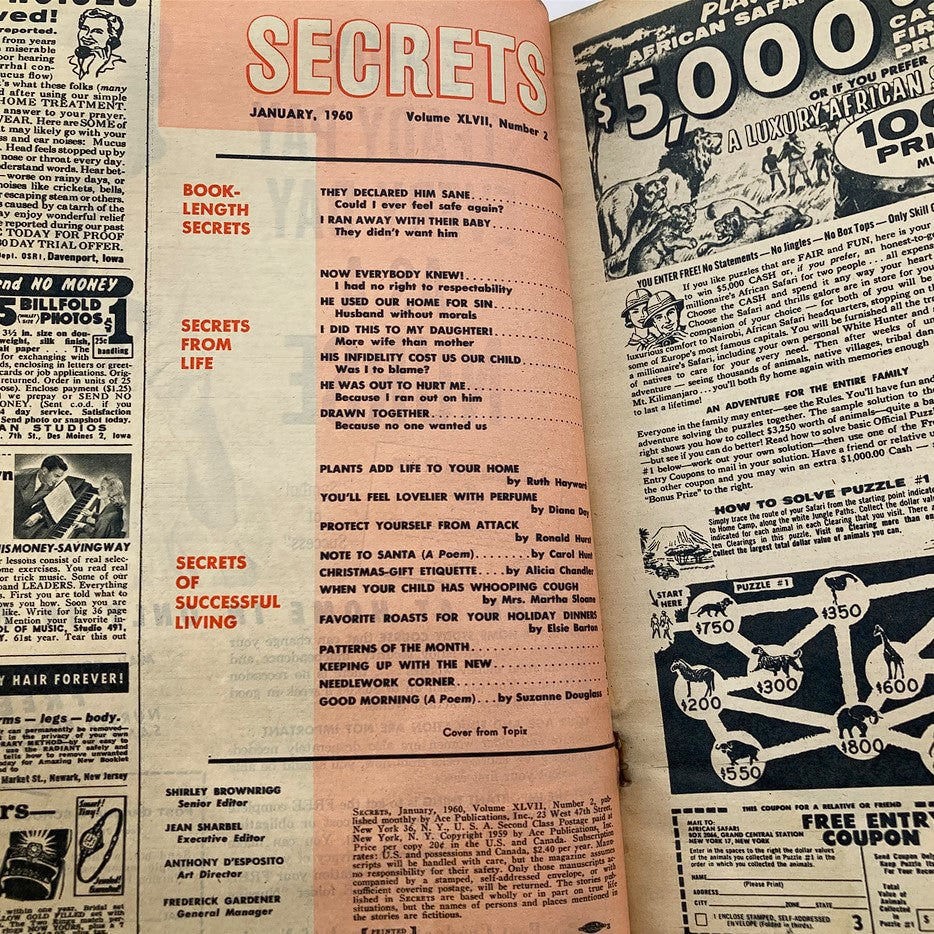 VTG Secrets Magazine January 1960 Vol 47 #2 They Declared Him Sane No Label