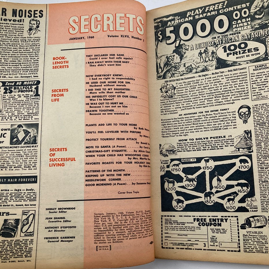 VTG Secrets Magazine January 1960 Vol 47 #2 Now Everybody Knew No Label