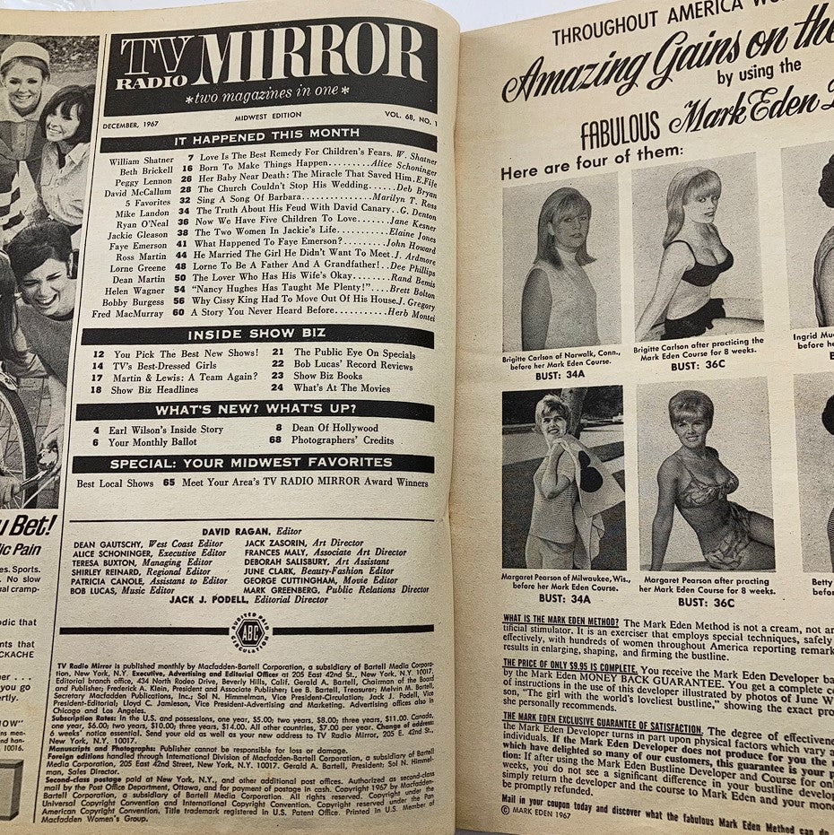 VTG TV Radio Mirror Magazine December 1967 Vol 68 #1 Dean Martin No Label