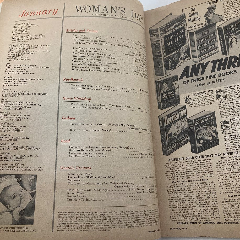 VTG Woman's Day Magazine January 1952 If You Hold Them Too Tightly No Label