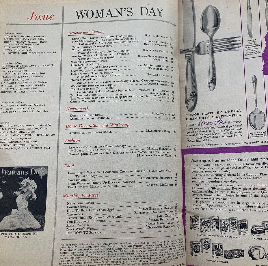 VTG Woman's Day Magazine June 1950 Little Birds Sitting in a Row No Label