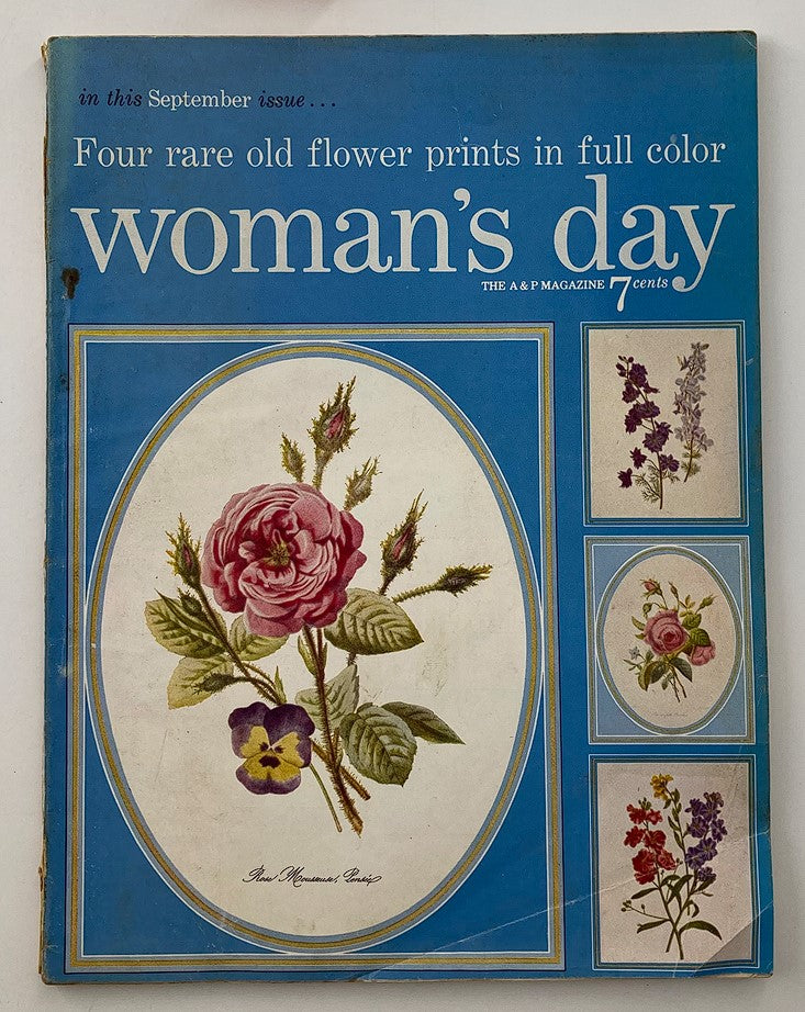 VTG Woman's Day Magazine September 1954 Four Rare Old Flower Prints No Label