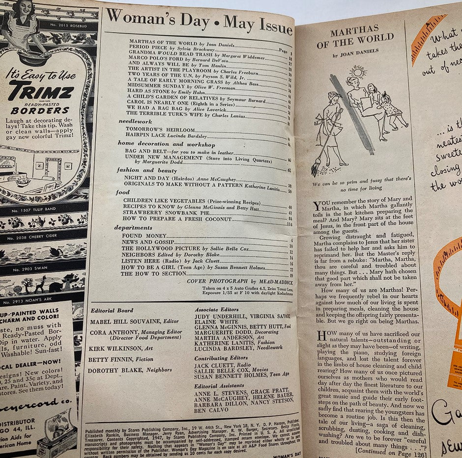 VTG Woman's Day Magazine May 1947 Marthas of the World No Label