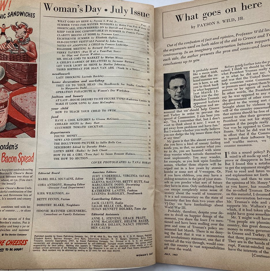 VTG Woman's Day Magazine July 1947 Mr. Oscar Goes To Market No Label