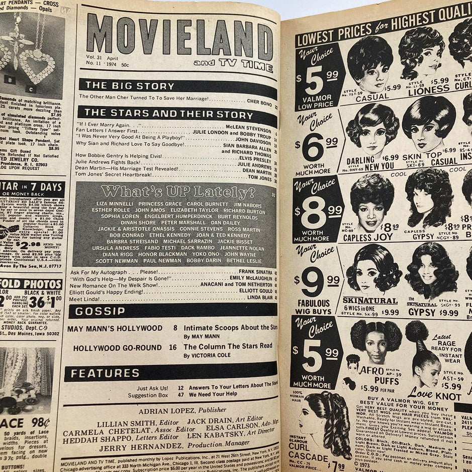 VTG Movieland and TV Time Magazine April 1974 Vol 31 #11 Cher & Bono No Label