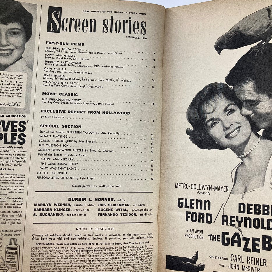 VTG Screen Stories Magazine February 1960 Elizabeth Taylor Cover No Label