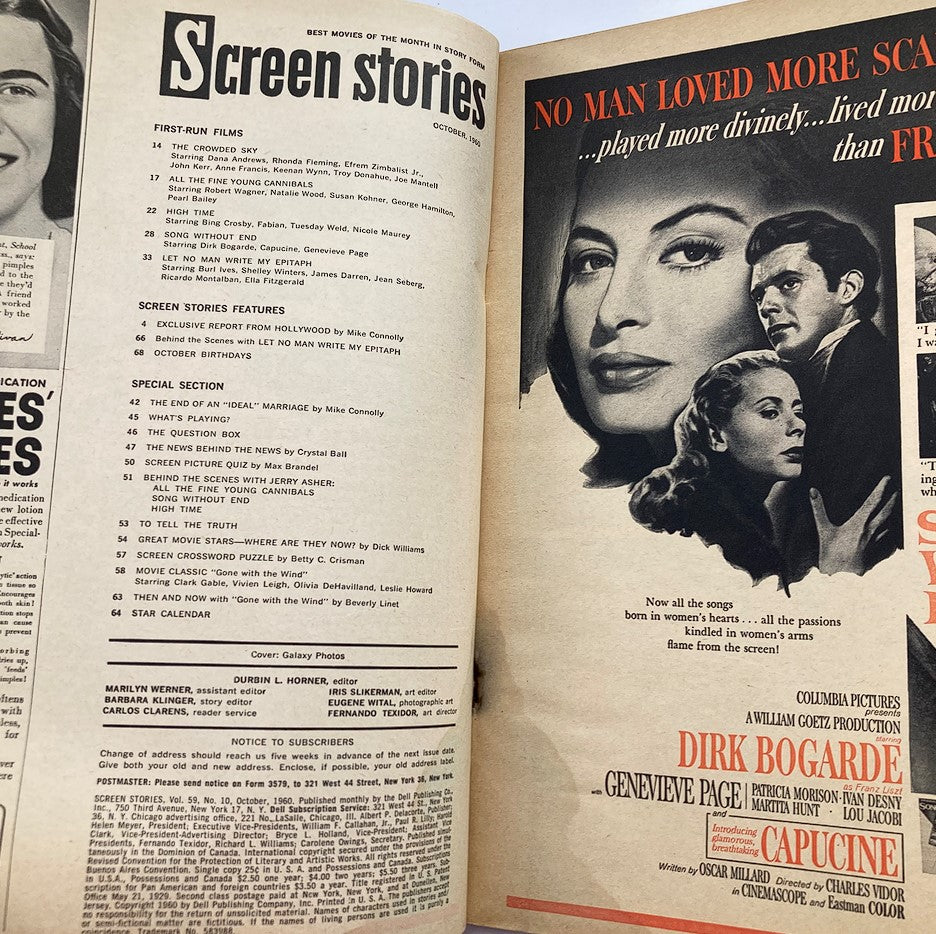 VTG Screen Stories Magazine October 1960 Elizabeth Taylor's Creed No Label