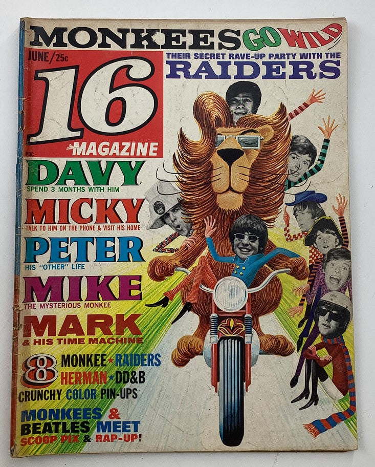 VTG 16 Magazine June 1967 Vol 9 #1 The Monkees & Me w Poster No Label