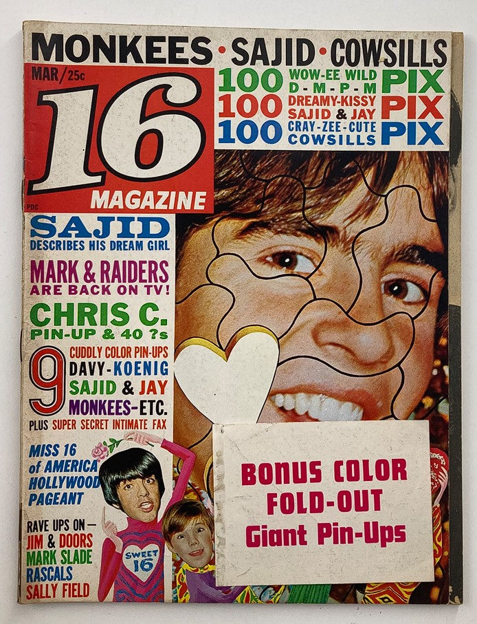 VTG 16 Magazine March 1968 Vol 9 #10 Sajid Khan, The Beatles w Poster No Label