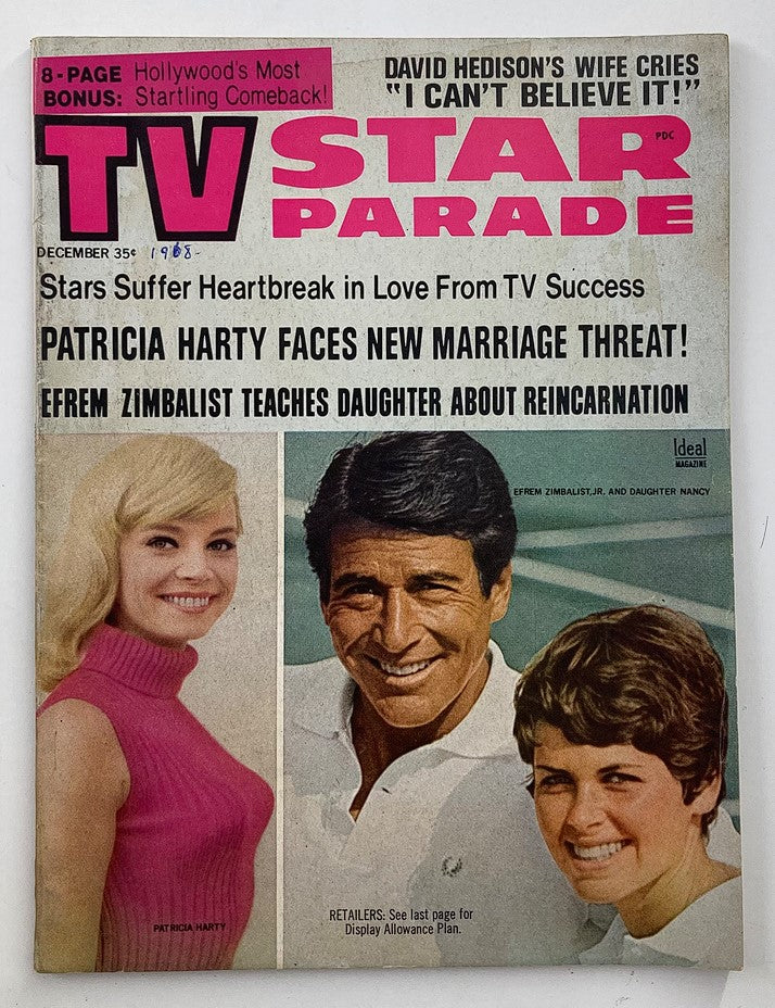VTG TV Star Parade December 1968 magazine cover featuring Patricia Harty, Efrem Zimbalist Jr. and highlights of their stories on love and marriage in the entertainment industry.