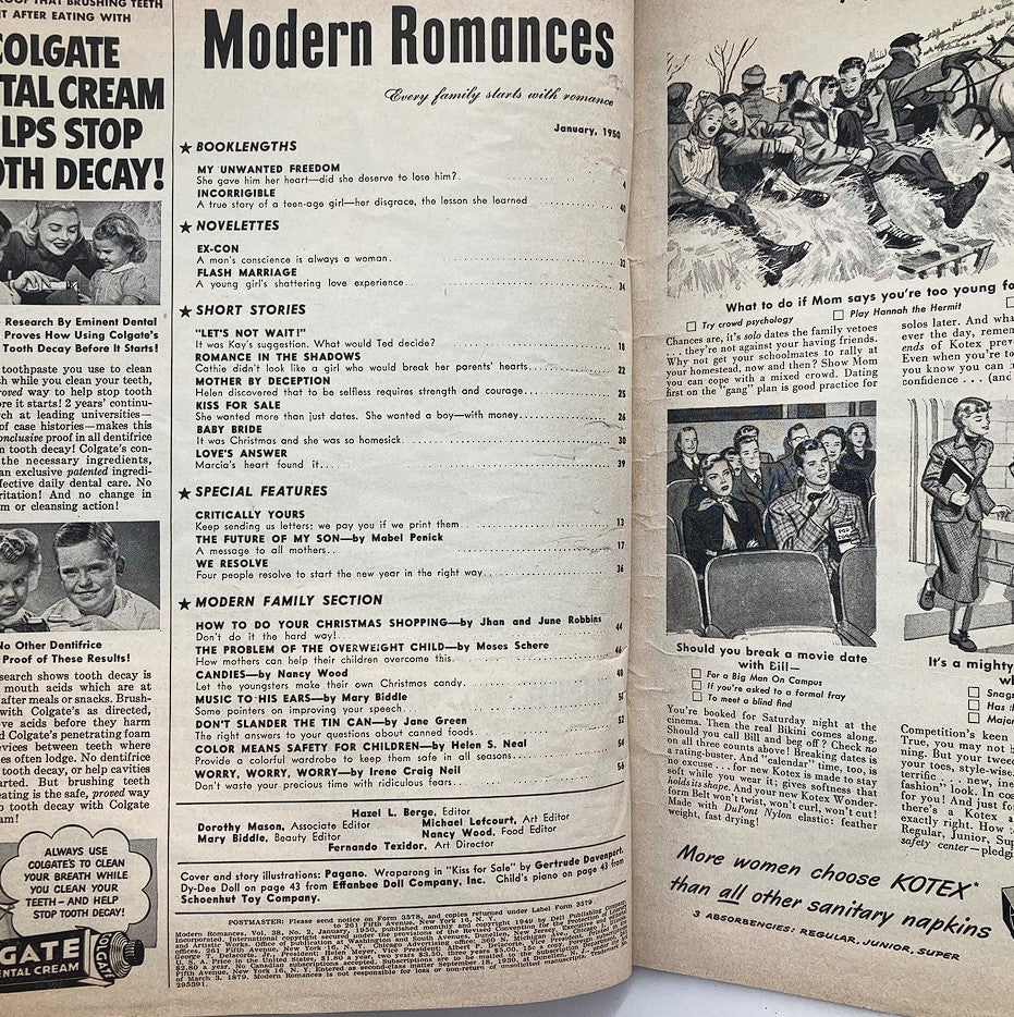 VTG Modern Romances Magazine January 1950 Wraparong in 'Kiss for Sale' No Label