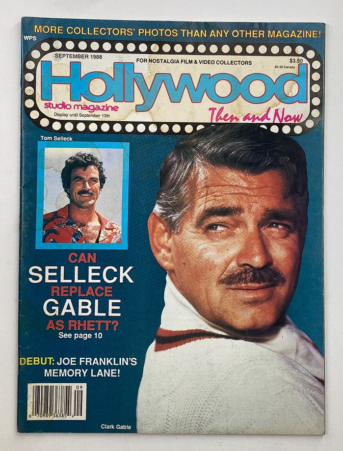 Cover of VTG Hollywood Studio Magazine Then & Now September 1988 featuring Clark Gable and Tom Selleck, showcasing iconic actors from Hollywood's golden era.