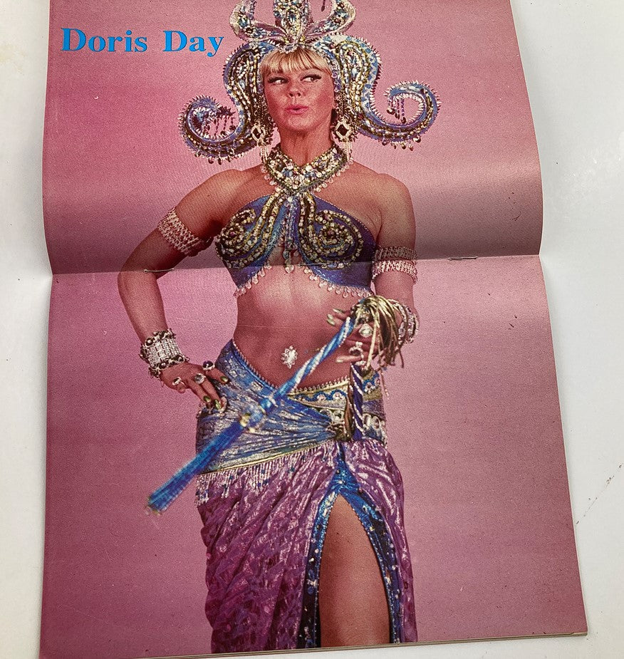 Doris Day featured in a colorful fold-out in Hollywood Studio Magazine Then & Now May 1989, illustrating her iconic style and charm.