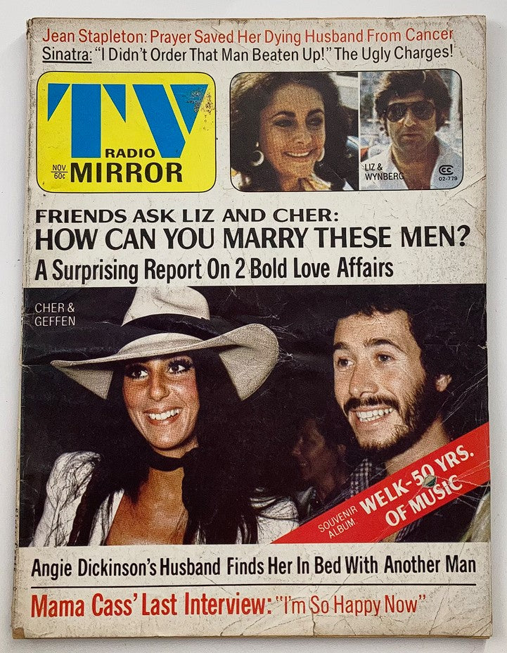 VTG TV Radio Mirror Magazine November 1974 Vol 74 #11 Cher & Geffen No Label