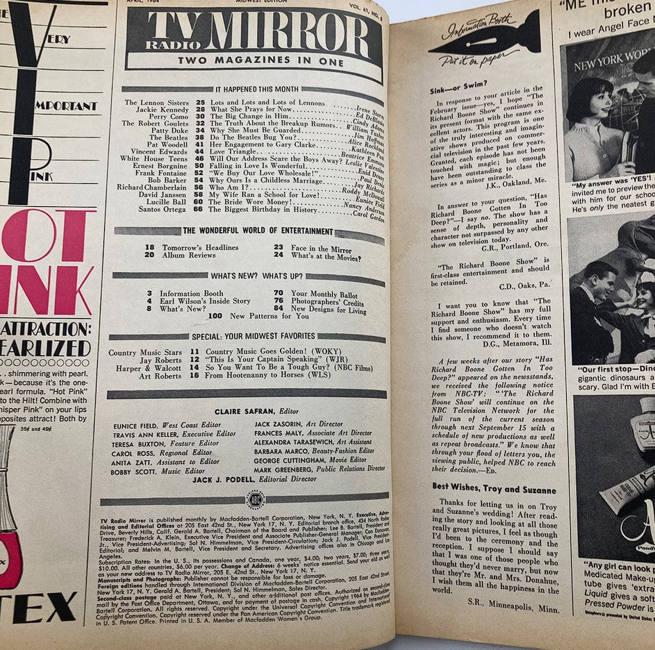 VTG TV Radio Mirror Magazine April 1964 Vol 61 #8 Patty Duke No Label