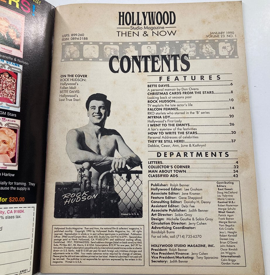 Hollywood Studio Magazine Then & Now January 1990 Rock Hudson w Poster