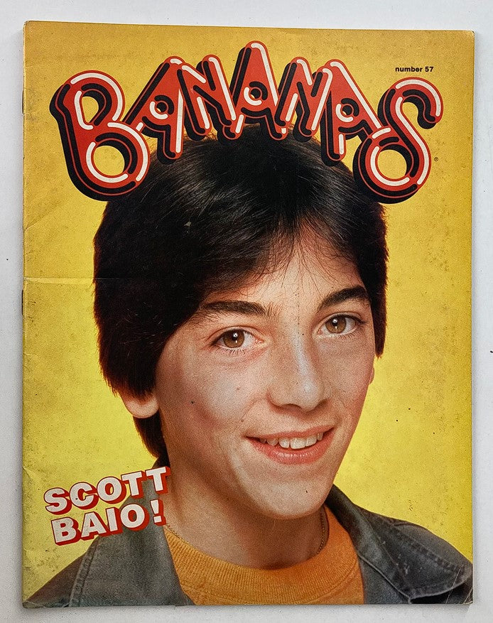 Cover of VTG Bananas Magazine 1982 No. 57 featuring Scott Baio's youthful portrait against a vibrant yellow background.