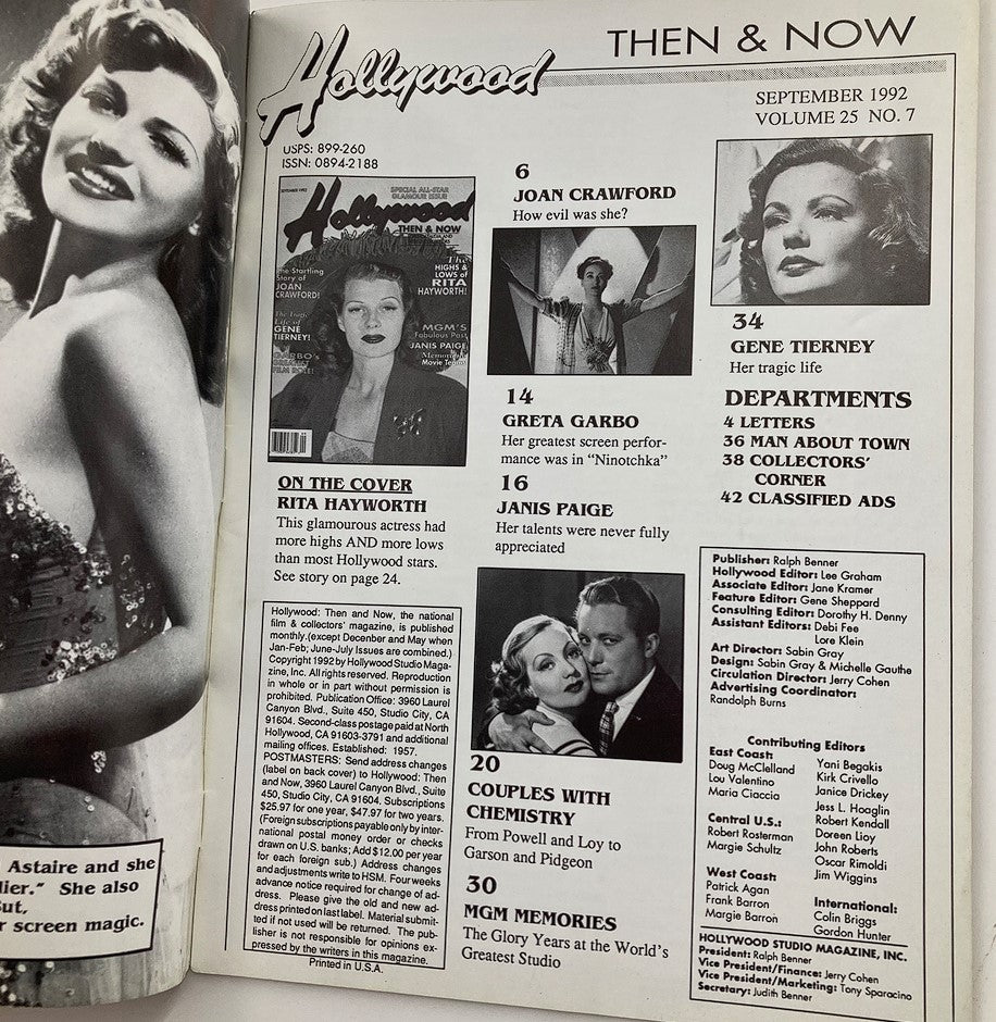 Hollywood Studio Magazine Then & Now September 1992 Rita Hayworth w Poster