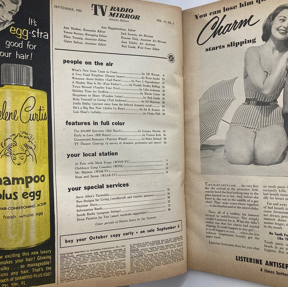 VTG TV Radio Mirror Magazine September 1955 Vol 44 #4 Dennis James No Label