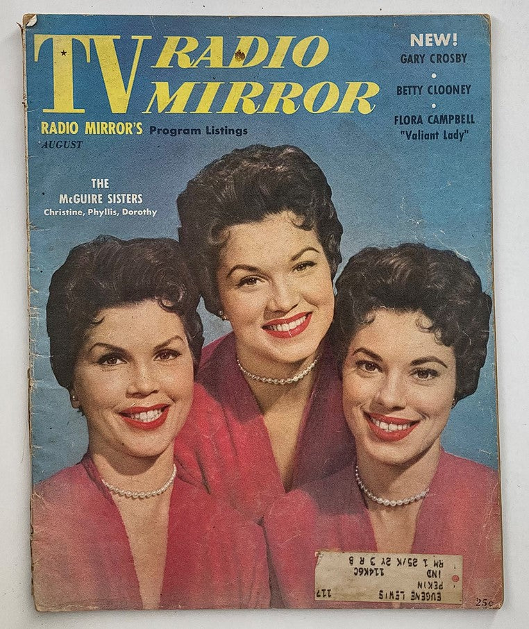 VTG TV Radio Mirror Magazine August 1955 Cover Portrait of The McGuire Sisters