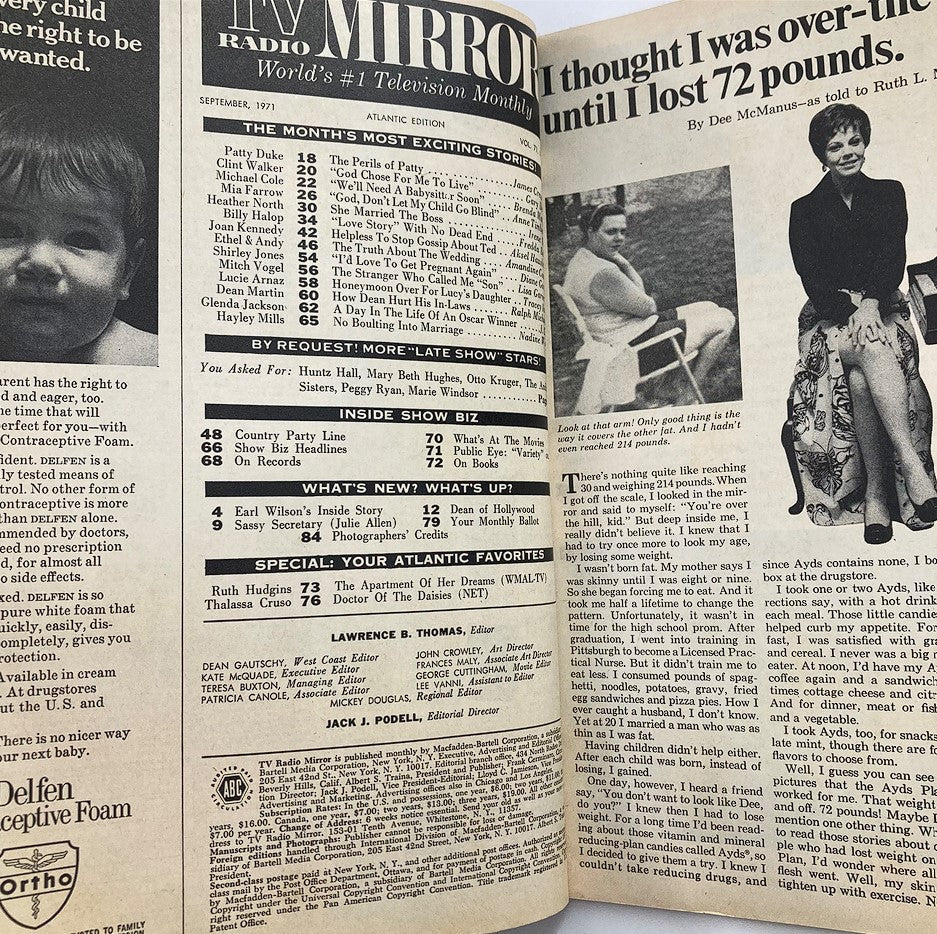 VTG TV Radio Mirror Magazine September 1971 Joan Kennedy, Mia Farrow No Label