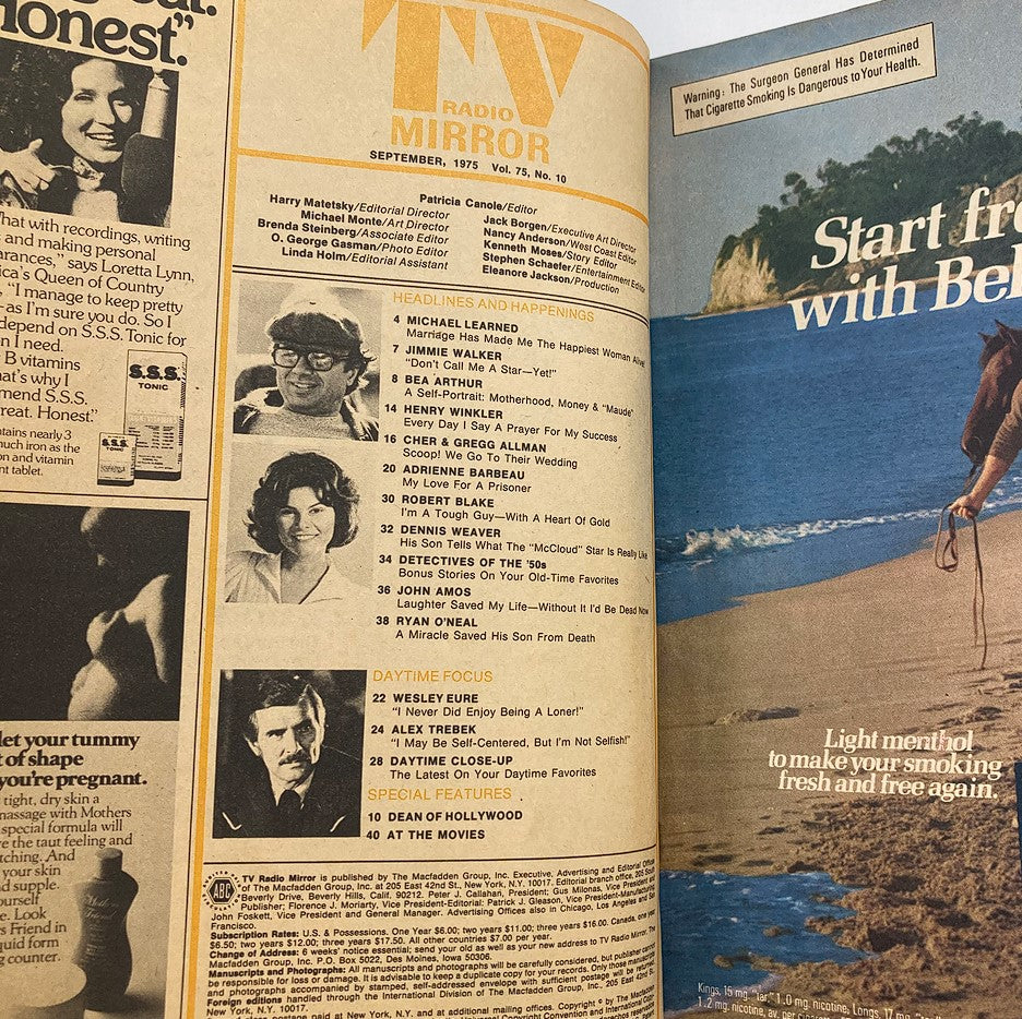 VTG TV Radio Mirror Magazine September 1975 Bea Arthur's Self Portrait