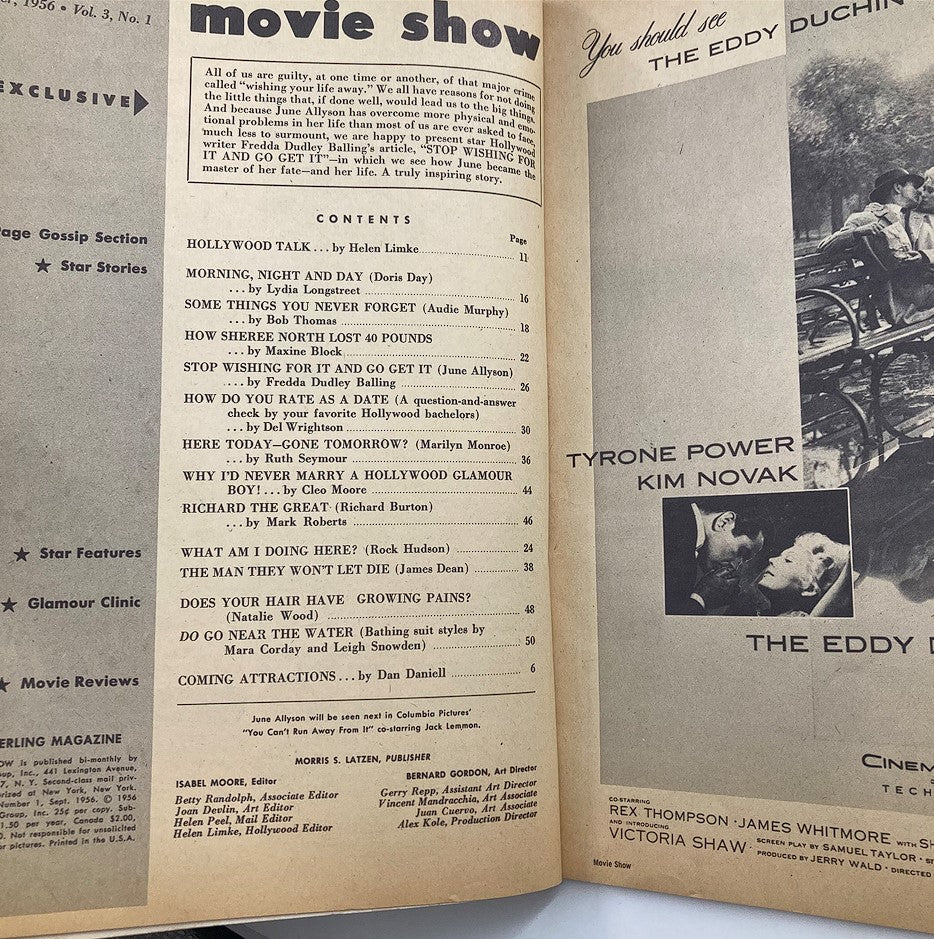 VTG Movie Show Magazine September 1956 June Allyson and Jimmy Dean No Label