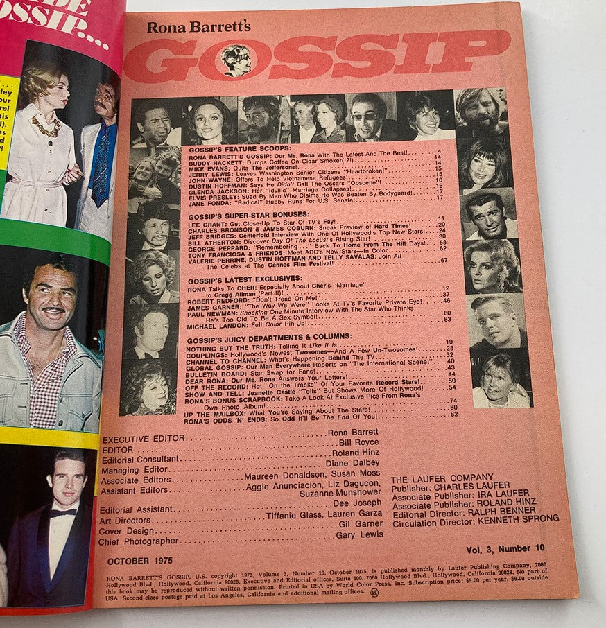 VTG Rona Barrett's Gossip Magazine October 1975 Sonny and Cher No Label