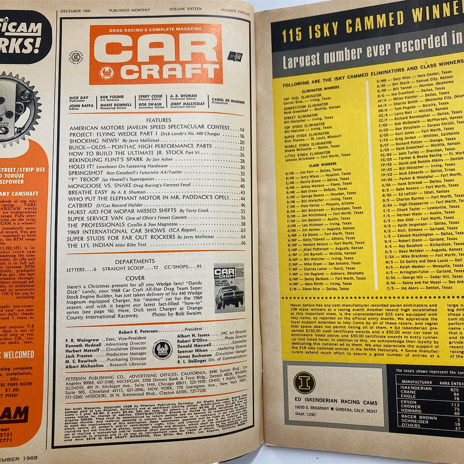 VTG Car Craft Magazine December 1968 Vol 16 #12 Ron Goodsell's Futuristic AA