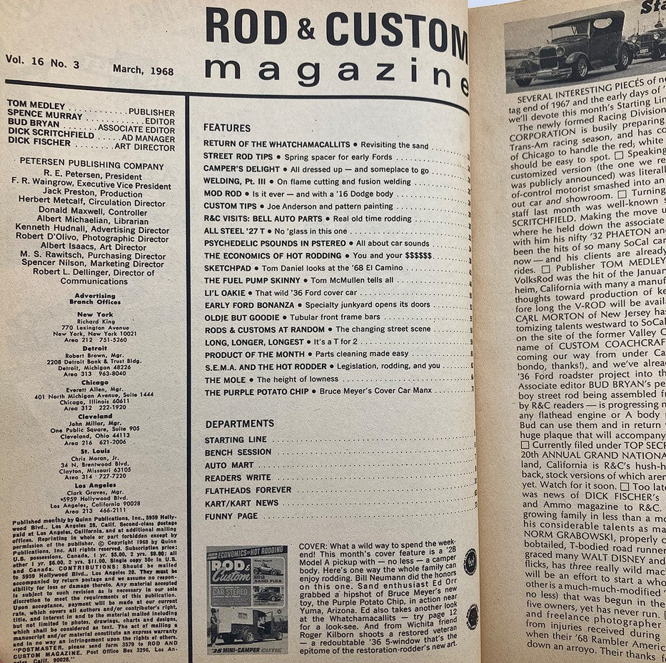 VTG Rod & Custom Magazine March 1968 Vol 16 #3 '28 Mini-Camper Cutie No Label