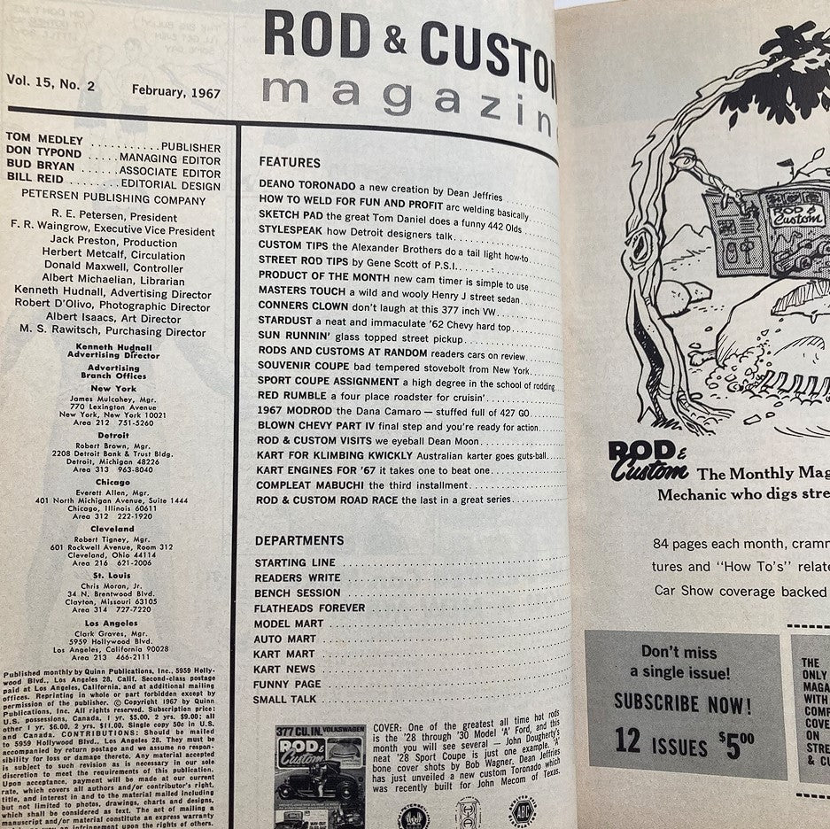 VTG Rod & Custom Magazine February 1967 Vol 15 #2 Deano Toronado No Label