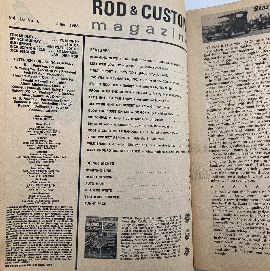 VTG Rod & Custom Magazine June 1968 Vol 16 #6 Ye Olde Ford V8's No Label