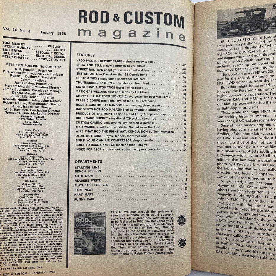 VTG Rod & Custom Magazine January 1968 Vol 16 #1 327 Chevy Post War No Label