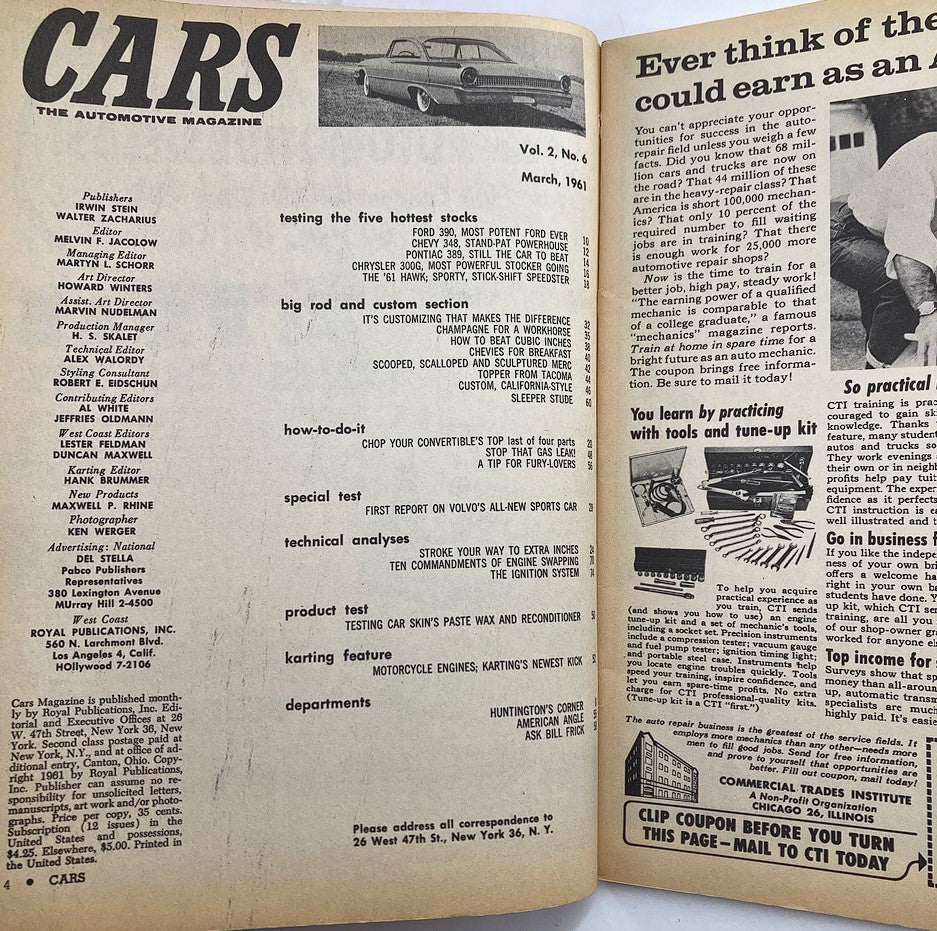 VTG Cars Magazine March 1961 Vol 2 #6 Scooped and Scalloped Merc No Label