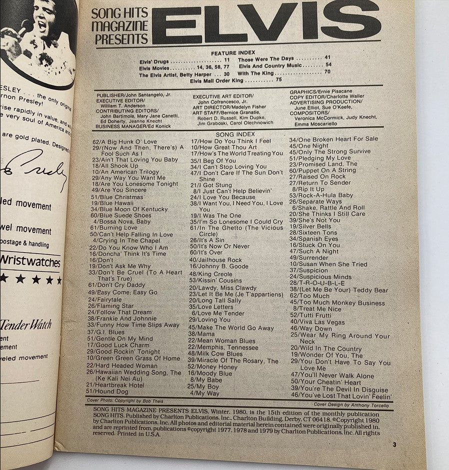 VTG Song Hits Magazine Winter 1980 Presents Elvis Presley No Label