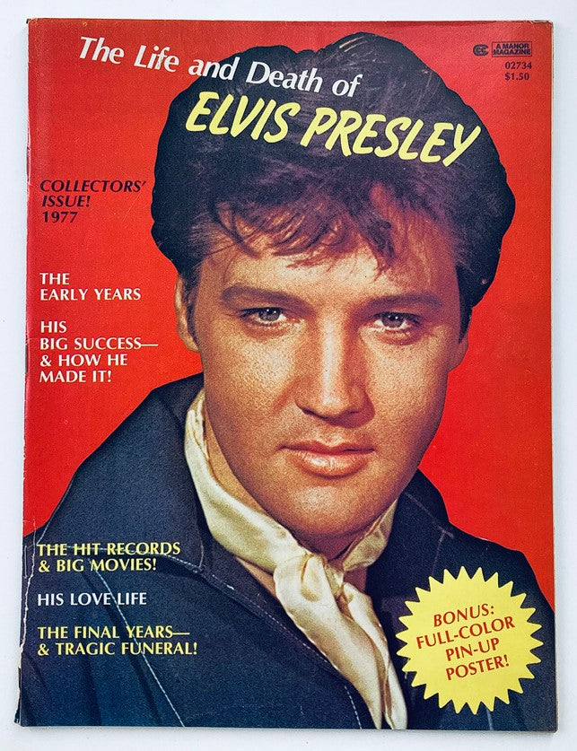 VTG Manor Magazine 1977 The Life and Death of Elvis Presley w Poster No Label