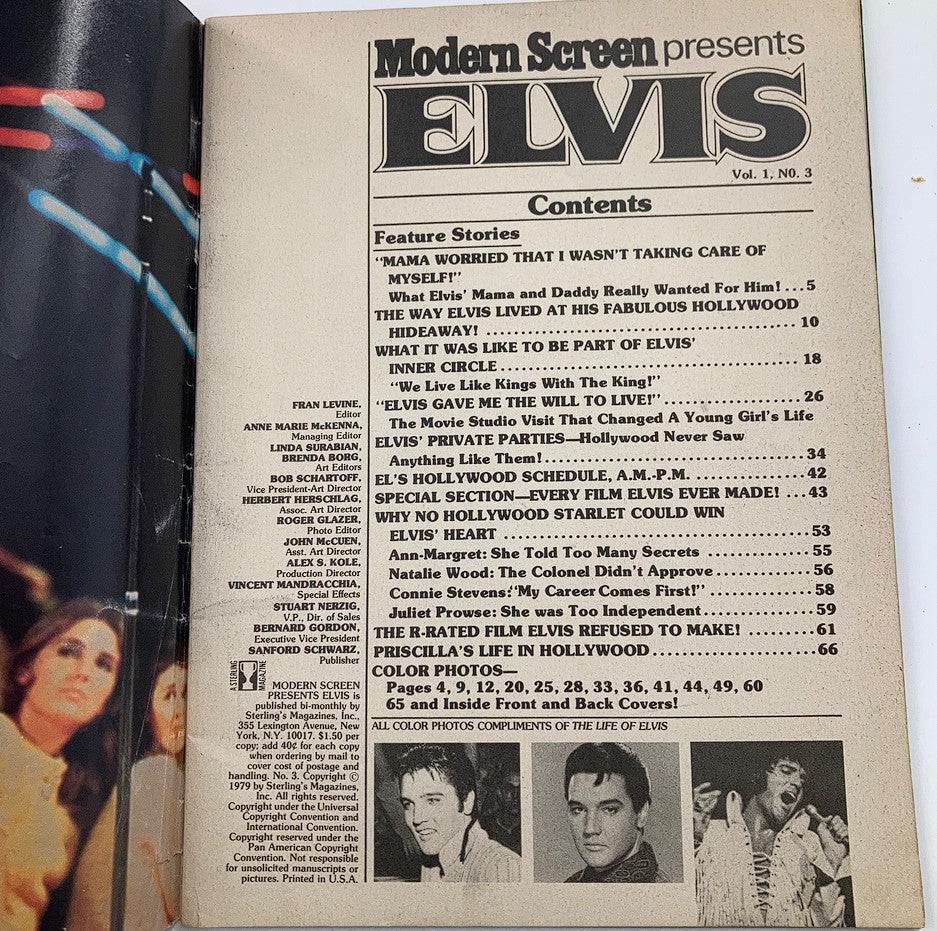 VTG Modern Screen Magazine 1979 Vol #3 Elvis Presley w Poster No Label