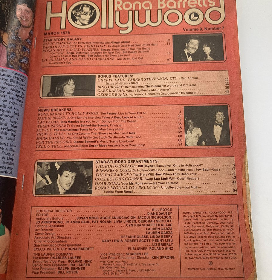 VTG Rona Barrett's Hollywood Magazine March 1978 Elvis Presley No Label