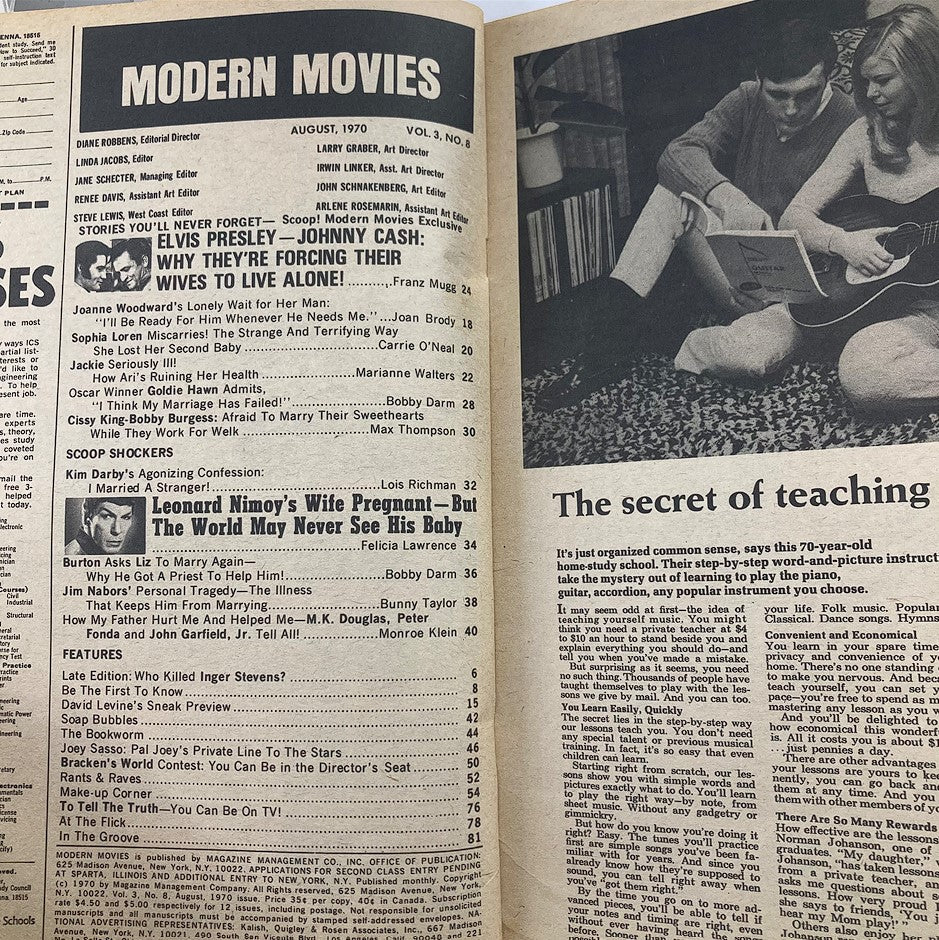 VTG Modern Movies Magazine August 1970 Vol 3 #8 Elvis Presley No Label