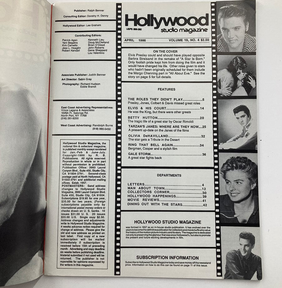 Hollywood Studio Magazine Then & Now April 1986 Vol 19 #4 Elvis Presley No Label