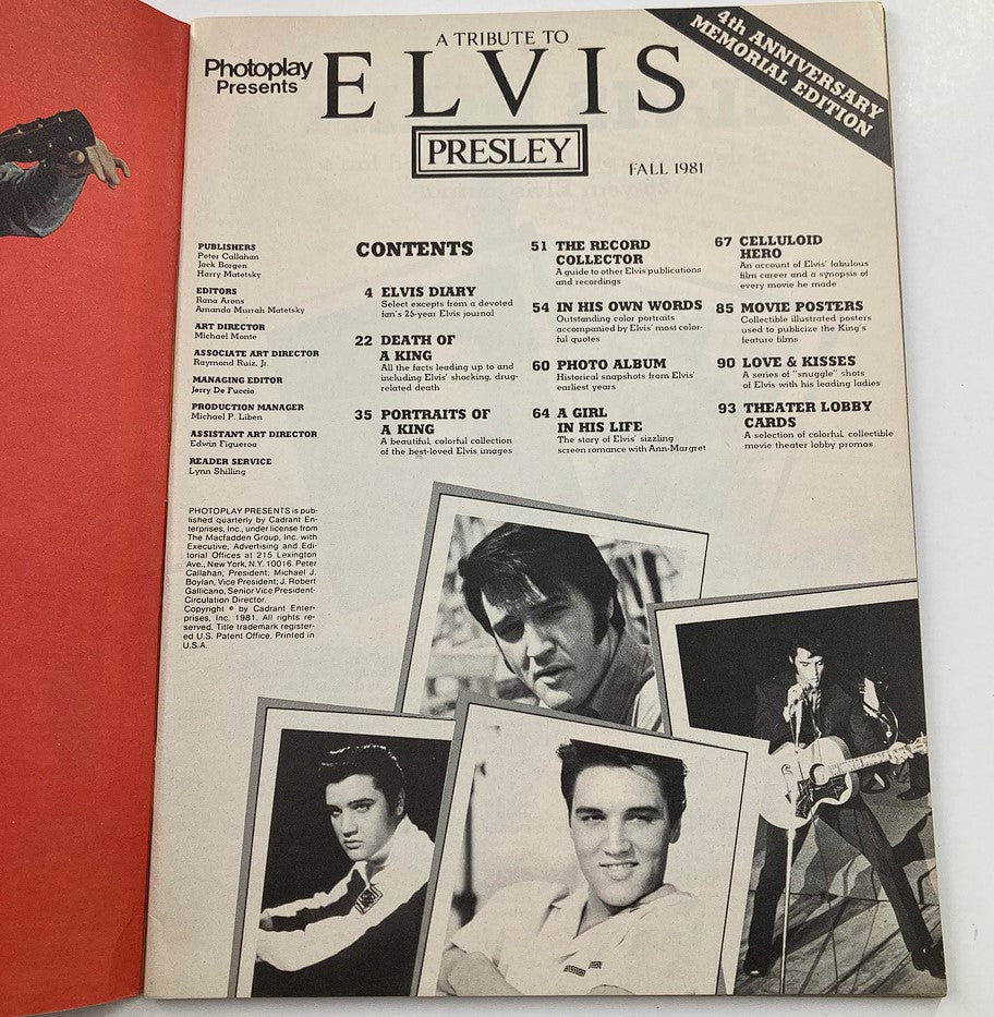 VTG Photoplay Magazine Fall 1981 A Tribute To Elvis Presley w Poster No Label