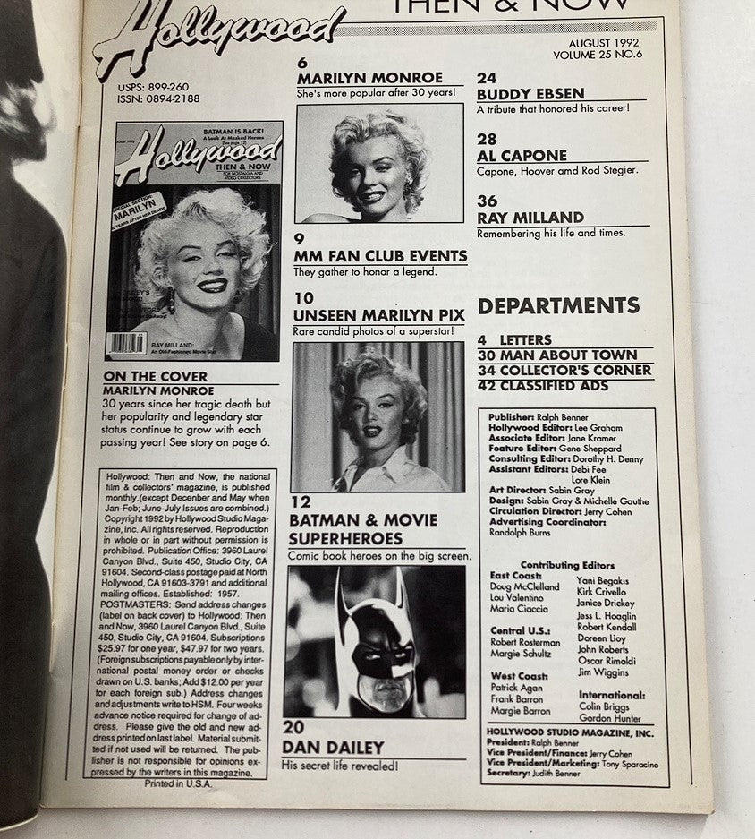 Hollywood Magazine Then & Now August 1992 Marilyn Monroe No Label